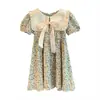 Verano 2024 nuevo vestido de princesa floral con solapa estilo coreano para niñas, vestido de verano de manga corta para niños y bebés