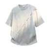 Camiseta masculina de manga curta estilo retrô americano, patchwork desconstruído, resistente, para o verão, corte solto, design exclusivo tie-dye