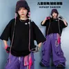 Roupas da Moda para Dança de Rua Infantil, Camiseta Preta Solta, Calça Workwear Descolada, Roupa de Verão, Roupa de Performance Hip-Hop para Meninos