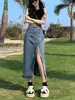 Falda vaquera para mujer, primavera y verano 2024, nueva, cintura alta, adelgazante, informal, de longitud media, con abertura.