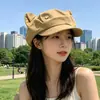 Sombrero Octagonal Delgado con Orejas de Gato y Forma de Nube para Mujer, Estilo Japonés, Suave y Versátil, Adelgazante, Boina Sombrero con Protección Solar para Salidas