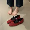 Zapatos de vestir bajos retro con aumento de altura oculto, de nicho, con correas cruzadas, zapatos de mujer, terciopelo, punta cuadrada, boca poco profunda, Mary Janes, bailarinas, mujer