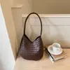 Patrón tejido de textura transfronteriza, para ir al trabajo, casual, simple, retro, color liso, bolso de mano para debajo del brazo, bolso de hombro, bolso para madre e hijo, bolso tote