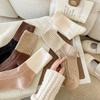 Calcetines de lana para mujer, otoño e invierno, combinación de colores, longitud hasta la mitad de la pantorrilla, calcetines marrones lechosos japoneses, cálidos Maillard con pantuflas peludas