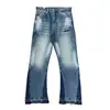Jeans de pierna recta con patrón bordado lavado y desgastado, estilo callejero europeo y americano, unisex, estilo ins, nuevo modelo 2026