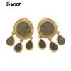 Pendientes Cortos Exquisitos para Mujer Me120 Estilo Palacio Chino Borla de Piedras Preciosas Coloridas Diseño de Piedra Gota de Agua