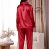 E-commerce Transfronteiriço Fornecimento Estável Cetim Seda Feminino Outono Novidades Manga Longa Presente de Noiva Pijama Conjunto para Casa