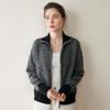 Outono e Inverno Novo Suéter de Cashmere com Gola Polo Feminino Jaqueta Cardigan Tricotada Espessa com Zíper Duplo em Cor Contrastante