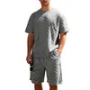 Conjunto de Shorts Casuais de Verão Pesado Jacquard Xadrez Loose de Manga Curta para Homens Europeus e Americanos Cross-Border High Street Venda por Atacado para Homens