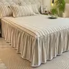 Falda de cama de algodón puro engrosada, fresca y simple, pieza única, sábana bajera antideslizante, funda protectora para colchón, funda de algodón puro cepillado Simmons