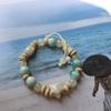Nuevo Pulsera de Piedra Rosa para Mujer, Hebilla de Seguridad Retro Simple Colgante de Moneda, Pulsera con Cuentas de Perlas, Regalo para Estudiante