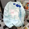 Moletom Fofo Americano com Estampa de Gato, Gola Redonda, Estilo Preguiçoso, para Mulheres, Outono e Inverno, Estilo Coreano, Personalizado, Tie-Dye, Top Rosa