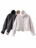 Chaqueta Corta de Motocicleta con Cuello Alto y Solapa con Cremallera Decorativa para Mujer, Estilo Europeo y Americano, Transfronteriza, Nueva de Invierno 2025