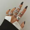 Anillo de mariposa negro esmaltado con forma de corazón oscuro para Halloween, juego de nueve anillos estilo punk de araña