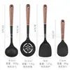 Juego de Utensilios de Cocina de 9 Piezas, Espátula Antiadherente Resistente a Altas Temperaturas, Espátula para Cocinar, Cuchara para Sopa, Mango de Madera, Juego de Utensilios de Cocina de Silicona al por Mayor