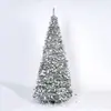 En Stock 150Cm-210Cm Árbol de Navidad de Lujo Plegable Telescópico de Pie con Flocado Verde y Luces Cálidas Decoración Navideña