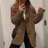 Blazer de Lana Color Café para Mujer 2026 Otoño e Invierno Nuevo Estilo Petite Casual Coreano Retro Chaqueta de Lana
