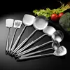Juego de Utensilios de Cocina de Acero Inoxidable 304: Cuchara de sopa de mango largo, Espumadera, Cuchara de cocina, Espátula, Espátula para champiñones