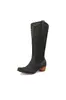 Zapatos de tacón medio para mujer Zapatos de tela Fideos de tela Comercio exterior Botas de cowboy con remaches de manga Europeas y americanas Botas de cuero Punta fina Botas de moda para mujer Negro