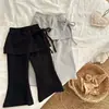Nuevos Pantalones de Niña con Lazos Laterales para Primavera y Otoño, Pantalones de Niña Tipo Dos Piezas con Campana, Pantalones Elásticos de Color Sólido para Niñas