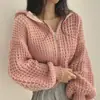 Cárdigan Corto con Capucha 2026 Nuevo Estilo Otoño e Invierno Estilo Perezoso Diseño Inspirado en Mujer Punto Grueso Cuello Solapa Tejido Holgado