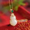 Pingente de cabaça de jade Hetian natural incrustado S925 calcedônia embelezado estilo étnico elegante retrô pingente de pedra preciosa de prata esterlina