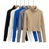 Y6013-24 Otoño Nuevo Estilo Francés Elegante Casual Cuello Alto Trenzado Manga Larga Suéter Corto de Punto