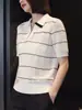 Camiseta de Punto de Manga Corta con Cuello Polo de Raya Hueca, Estilo Ligero Maduro y Elegante, Nuevo Estilo Verano 2026 para Mujer con Elegancia Versátil