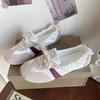 Zapatillas de ballet francesas para mujer, planas, con cordones, transpirables, sin cordones, color blanco, de una sola capa, para otoño de 2024