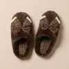 Slippers de algodão com laço de renda xadrez francês, requintados e vintage~outono e inverno, em uma paleta de cores suave e versátil, perfeitos para mulheres