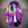 2025 Cardigan Casual Masculino com Capuz e Zíper Padrão Tie-Dye Cross-Border Temu Jaqueta de Algodão Forro Cinza DIY