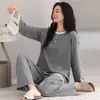 Novos Pijamas Femininos 2026 para Outono e Inverno, Algodão Puro, Manga Longa, Tamanho Grande, Listrado, Casual, Solto, Adequado para Usar ao Ar Livre, Conjunto de Roupa para Casa