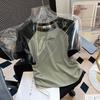 Camiseta de Manga Corta con Hombro Derecho Descubierto para Mujer 2025 Nuevo Diseño de Verano Nicho Cintura Cordón Ajustable Look Adelgazante Top de Algodón Raglán