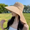 Chapéu de Proteção Solar com Aba Larga, Chapéu de Sol de Verão, Lenço Feminino Fashion Integrado com Proteção contra Vento e UV para Pescoço