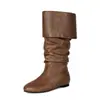 Comercio Exterior Transfronterizo Punta Redonda Suela Plana Caña Alta Botas de Mujer Retro Moda de Pasarela Botas Talla Grande D5-3