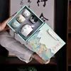 Juego de Té Qianli Jiangshan Cultural y Creativo Tendencia Nacional Pintado a Mano con Tetera de Asa Regalo de Kung Fu para Negocios Caja de Regalo Souvenir Cerámica