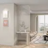 Mampara de Vidrio para Onda Larga de Metal Color Crema para Dormitorio, Sala de Estar, Entrada, Sofá, Baño, Mampara Divisoria, Divisor de Sala de Estar