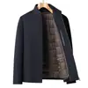 Chaqueta Leishibert 100% lana con forro de plumón desmontable, cuello alto, para hombres de mediana edad y mayores, ropa exterior para hombre de otoño e invierno