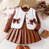 Comercio Exterior Europa y Estados Unidos Otoño e Invierno Traje de Niña Niños Color Sólido Manga Larga Suéter Chaleco con Falda Plisada Traje Conjunto de Tres Piezas