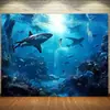 Tela de Fondo de Animales Marinos Modelo Nuevo Transfronterizo, Tela Colgante de Tiburón Mundo Submarino, Tela de Fondo de Decoración de Escena de Patio al Aire Libre