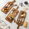 Tabla de quesos de madera de acacia, cuchillo para queso, tabla para mantequilla y queso, tabla de cortar de madera, tabla para pan y filete, juego de cuchillos para queso