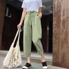 Calças casuais femininas novo estilo coreano calças harém cordão soltas estilo bf casuais cintura alta pernas largas calças cropped