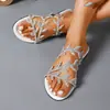 Sandalias de tirón transfronterizas talla extra, brillantes, con estampado de hojas para mujer, adecuadas para el hogar, uso casual y para ir al trabajo a diario