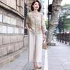 Roupas de mãe para mulheres, novo terno de verão, novo estilo chinês, camisa de estilo nacional, duas peças, estilo ocidental, roupas femininas de meia-idade e idosos, da moda
