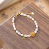 Un Ciervo Plata Esterlina S925 Chapado en Oro Perla de Agua Dulce Cera de Abejas Hojas de Bambú Chino Retro Moderno Moda Pequeño Estilo Pulsera
