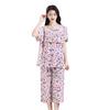 Pijama de Algodón Seda para Mujer Manga Corta Mamá Verano Ropa para Casa Traje de Algodón Artificial Abuela Mediana Edad y Adulta Mayor Verano