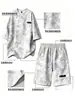 Traje de Verano de Comercio Exterior Transfronterizo para Hombre, Diseño de Nicho Tie-Dye de Cinco Puntos, Moderno y Fresco, Conjunto de Dos Piezas para Hombre de Tallas Grandes