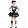 Dia das Crianças Ator Mímico Palhaço Fantasia de Mímico Halloween Comédia Meninas Jogo Europeu e Americano Fantasia para Performance de Palco