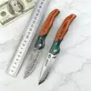 Cuchillo Portátil para Exteriores EDC Acero de Damasco y Madera de Colores Diseño de Doble Mango Afilado y Duradero Cuchillo para el Hogar y Camping
