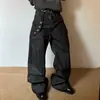 Jeans de diseño retro americano curvo con botones largos transfronterizos para hombre, pantalones holgados de pierna ancha de longitud hasta el suelo de alta costura para otoño, modernos